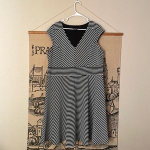 City Chic size L/20 black and white striped dress with cap sleeves